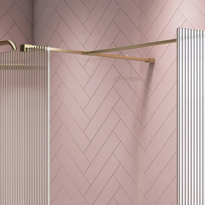 Arezzo 1400 x 900 Fluted Glass Brushed Brass Walk In Enclosure (inc. Main Screen, Side Panel + Tray) - Image 5