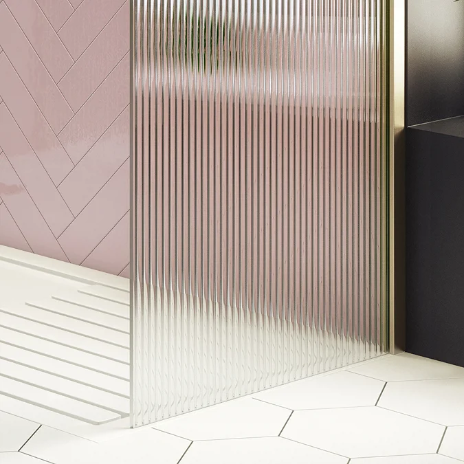 Arezzo 1400 x 900 Fluted Glass Brushed Brass Walk In Enclosure (inc. Main Screen, Side Panel + Tray) - Image 6