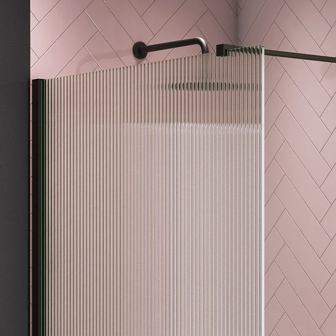 Arezzo 1600 x 800 Fluted Glass Matt Black Walk In Enclosure (inc. Main Screen, Side Panel + Tray) - Image 3