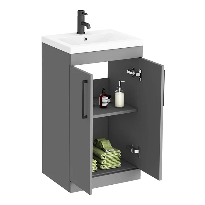 Arezzo 500 Matt Grey Floor Standing Vanity Unit with Matt Black Handles - Image 5