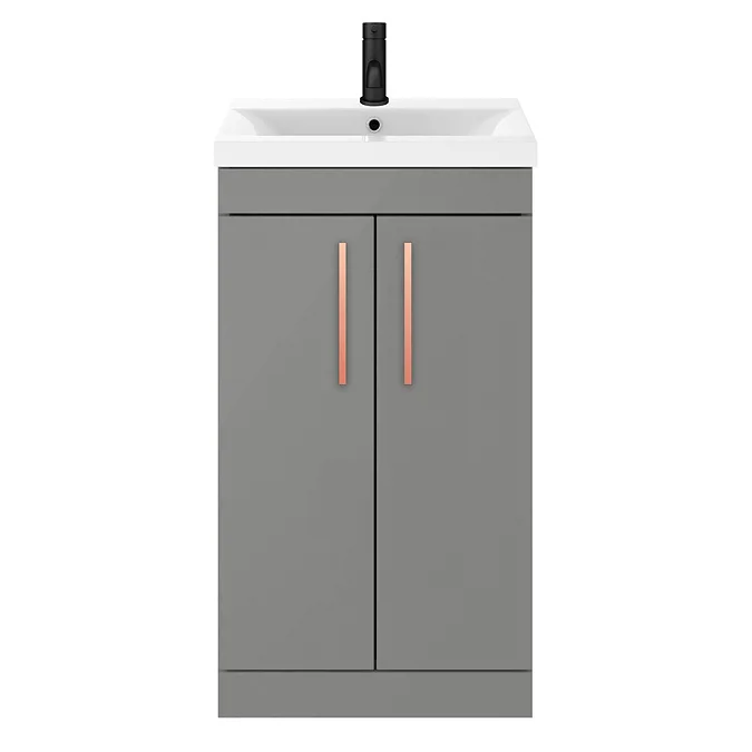 Arezzo 500 Matt Grey Floor Standing Vanity Unit with Rose Gold Handles - Image 4