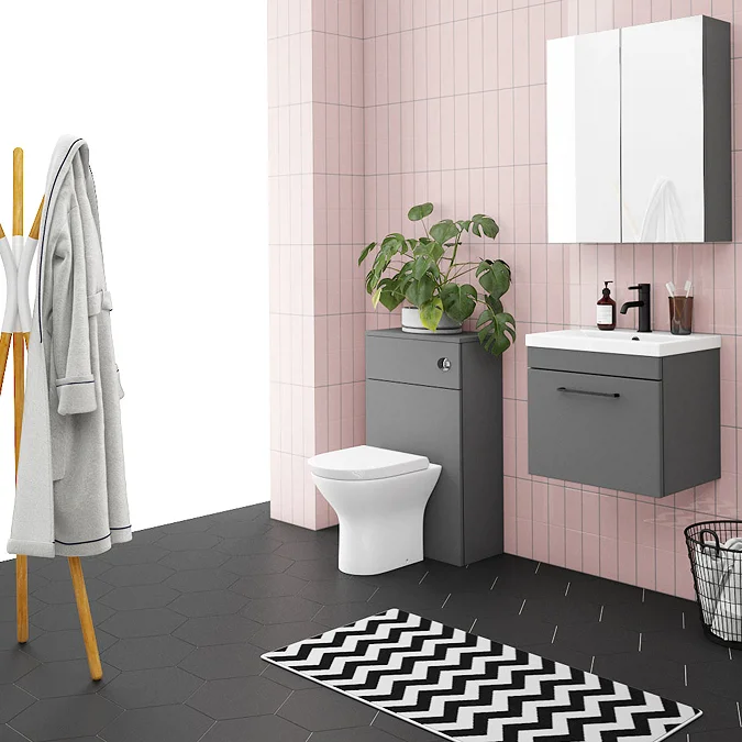 Arezzo 500 Matt Grey Wall Hung 1-Drawer Vanity Unit with Matt Black Handle - Image 4