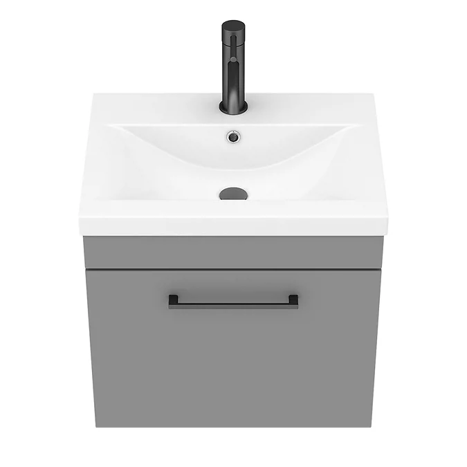 Arezzo 500 Matt Grey Wall Hung 1-Drawer Vanity Unit with Matt Black Handle - Image 5
