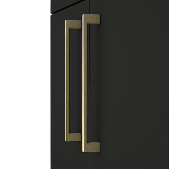 Arezzo 500 Matt Black Floor Standing Vanity Unit with Gloss White Slimline Basin + Brushed Brass Handles - Image 3