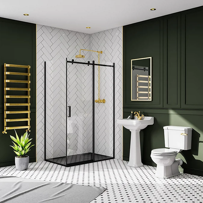 Arezzo Matt Black 1200 x 800 Frameless Sliding Door Shower Enclosure with Black Tray - Image 7