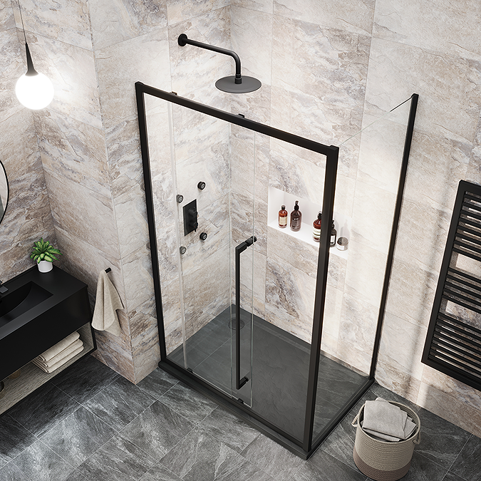 Arezzo 1000 x 800 Soft Closing Sliding Shower Door Enclosure - Matt Black - Image 2