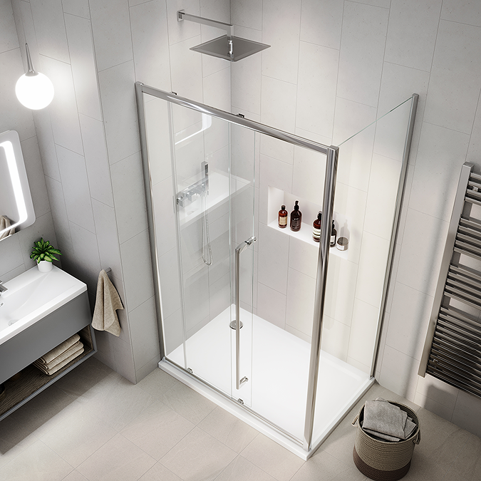 Arezzo 1400 x 900 Soft Closing Sliding Shower Door Enclosure - Chrome - Image 2