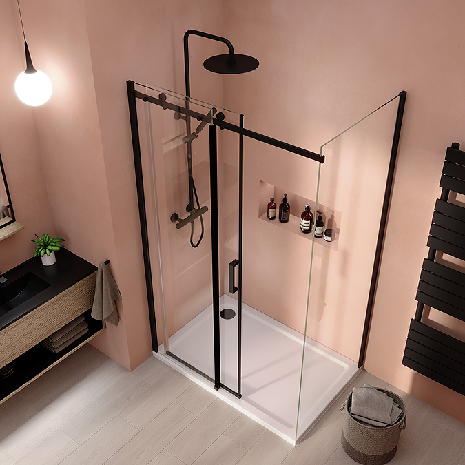 Arezzo Matt Black 1200 x 900 Frameless Sliding Door Shower Enclosure - Image 2