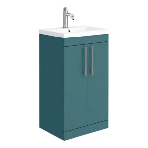 Arezzo Floor Standing Vanity Unit - Matt Teal Green - 500mm with Industrial Style Chrome Handles