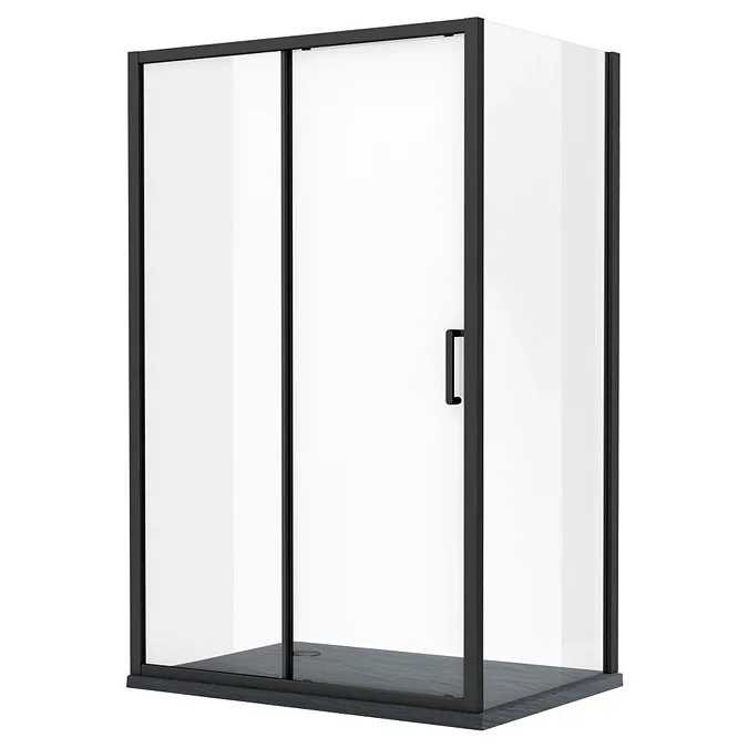 Toreno Matt Black 1000 x 800mm Sliding Door Shower Enclosure + Slate Effect Tray - Image 2