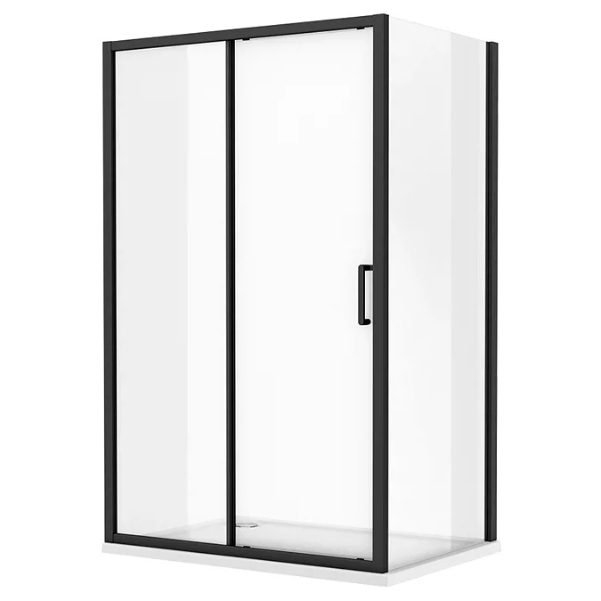 Toreno Matt Black 1200 x 900mm Sliding Door Shower Enclosure + Pearlstone Tray - Image 3