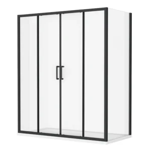 Venice Matt Black 1400 x 700mm Double Sliding Door Shower Enclosure without Tray