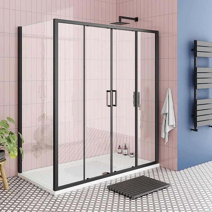 Venice Matt Black 1400 x 900mm Double Sliding Door Shower Enclosure without Tray - Image 2