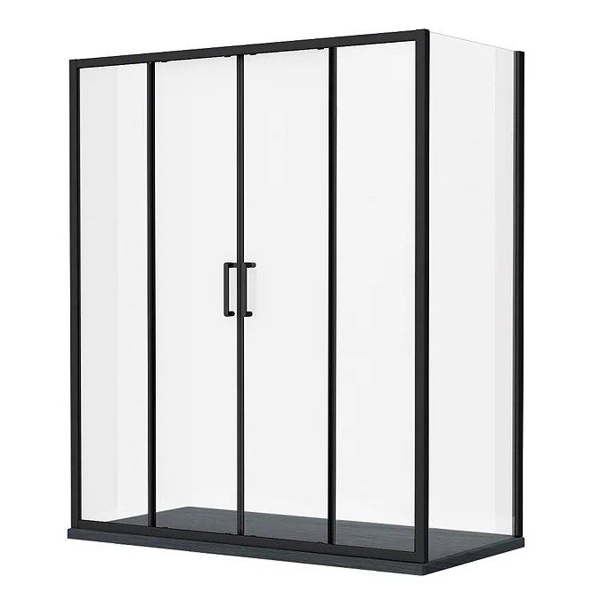 Toreno Matt Black 1400 x 800mm Double Sliding Door Shower Enclosure + Slate Effect Tray - Image 2