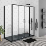 Toreno Matt Black 1400 x 900mm Double Sliding Door Shower Enclosure + Slate Effect Tray
