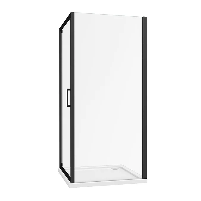 Toreno Matt Black 900 x 900mm Pivot Door Shower Enclosure + Pearlstone Tray - Image 4