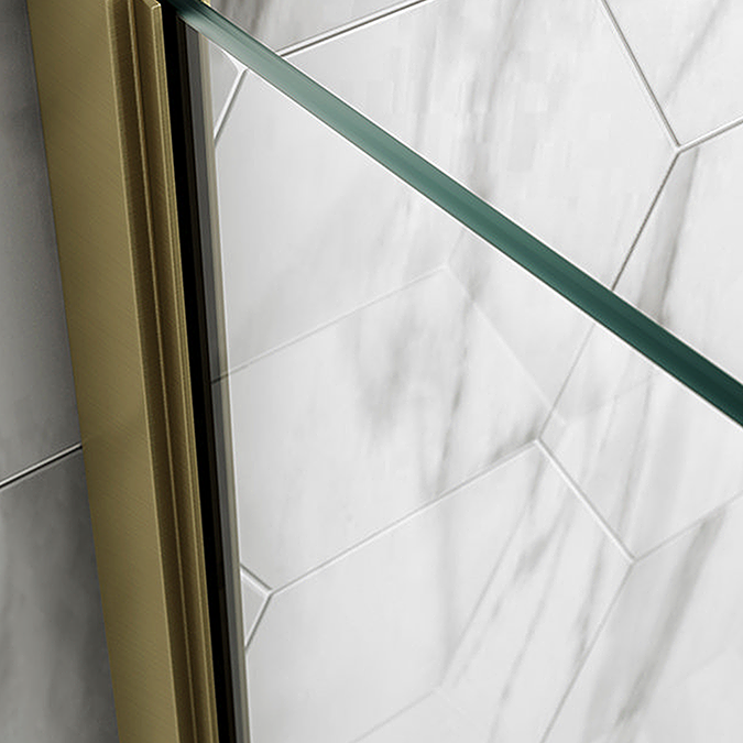 Arezzo Brushed Brass 10mm Glass 1400 x 800 Wet Room (with Screen, Side Panel + Tray) - Image 4