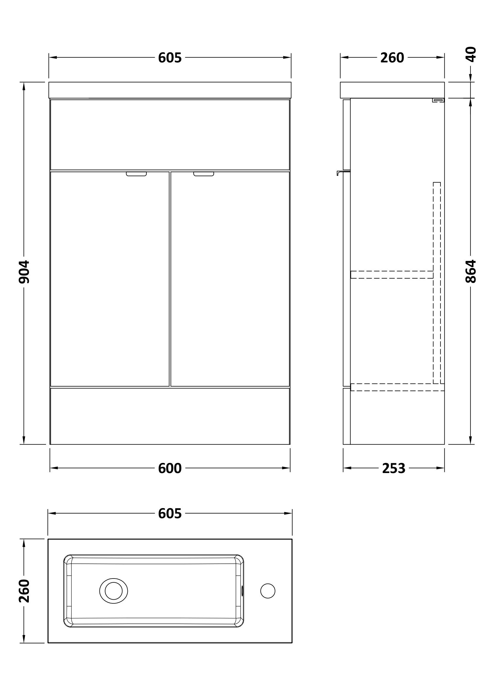 Hudson Reed Fusion Gloss Grey 605x260mm Compact Vanity Unit & Basin - Image 3
