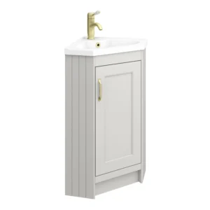 Chatsworth Traditional Grey Corner Vanity Unit with Brushed Brass Handle