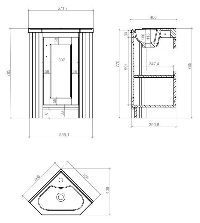 Chatsworth Traditional Graphite Corner Vanity Unit - Image 5