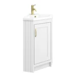 Chatsworth Traditional White Corner Vanity Unit with Brushed Brass Handle