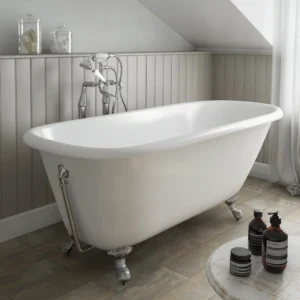 Wandsworth 1680 x 770mm Single Ended Roll Top Cast Iron Bath + Chrome Feet