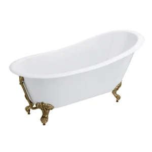 Thames Cast Iron Bath with Antique Brass Feet (1700 x 780mm Slipper Flat Rim)