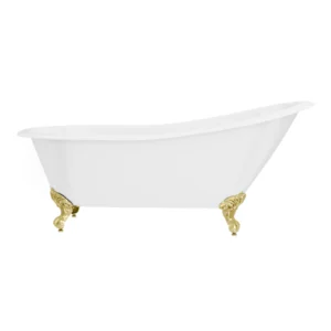 Thames Cast Iron Bath with Brushed Brass Feet (1700 x 780mm Slipper Flat Rim)