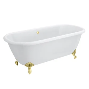 Landon Cast Iron Bath with Brushed Brass Feet (1710 x 775mm – Double Ended Roll Top)