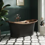 Trafalgar Matt Black 1700 x 710mm Double Ended Slipper Roll Top Bath Tub (Copper Inside)