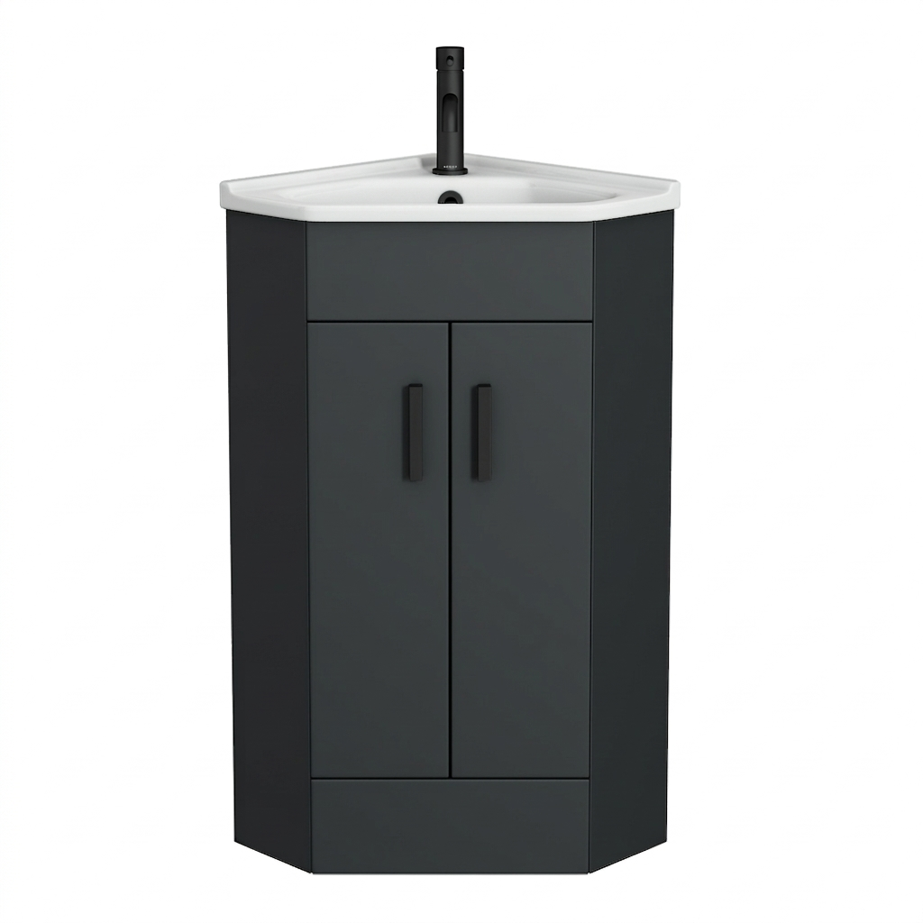 Cove Corner Vanity Unit - Matt Black - 590mm with Matt Black Handles - Image 4
