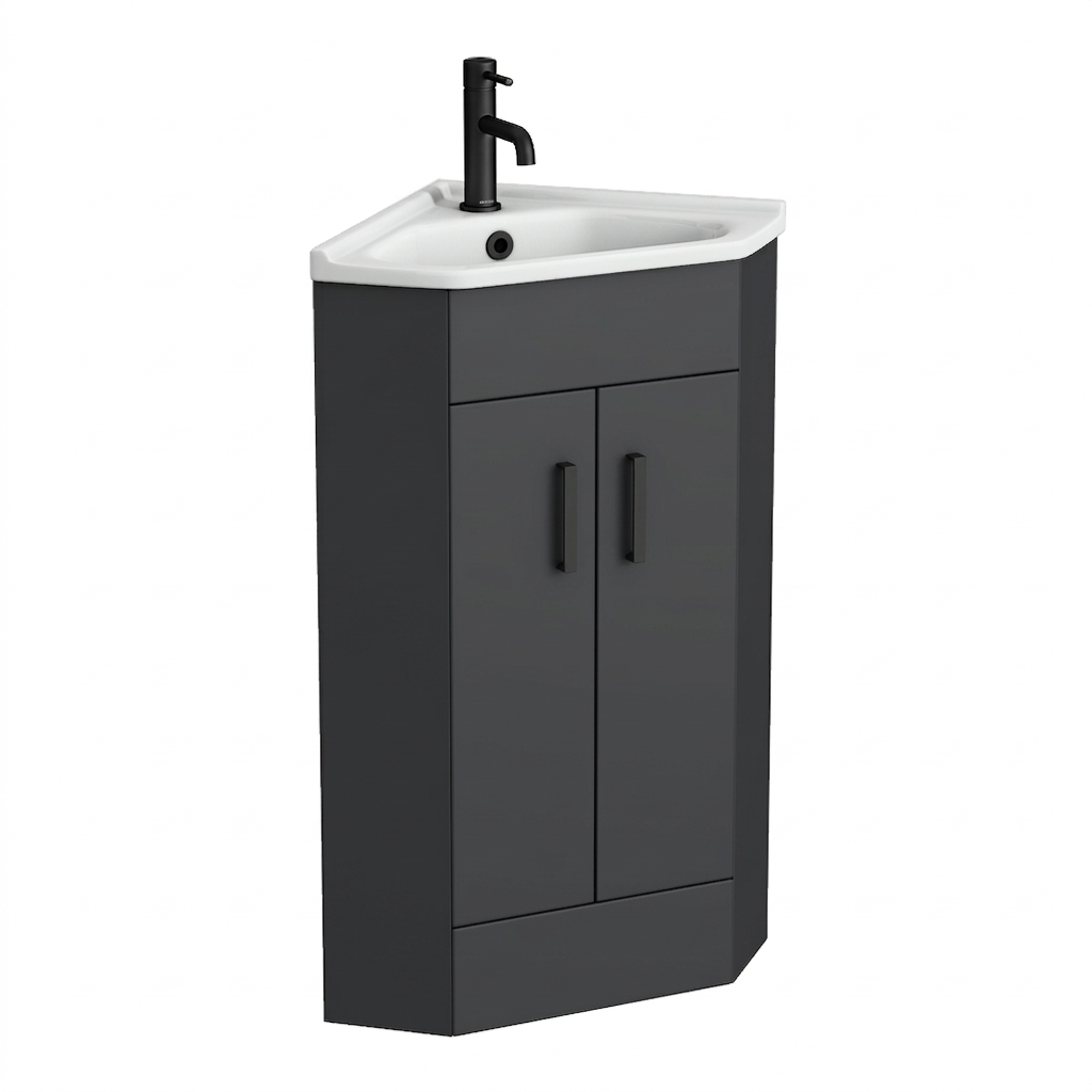 Cove Corner Vanity Unit - Matt Black - 590mm with Matt Black Handles - Image 2