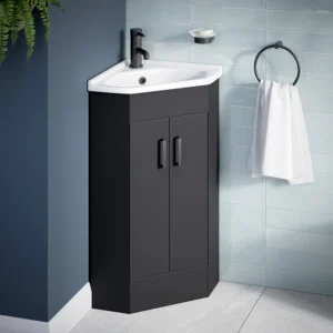 Cove Corner Vanity Unit - Matt Black - 590mm with Matt Black Handles