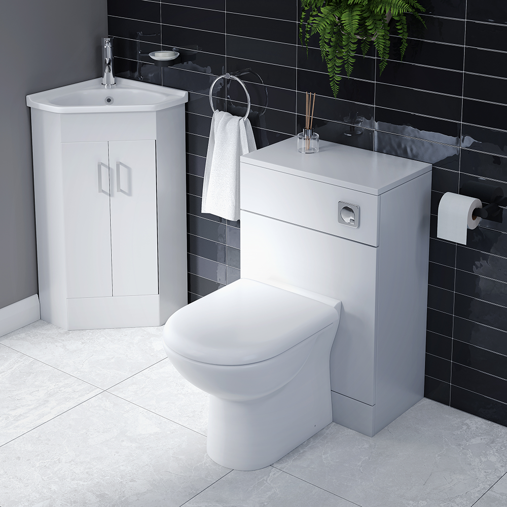 Alaska Corner Vanity Unit - Gloss White - 590mm with Chrome Handles - Image 3