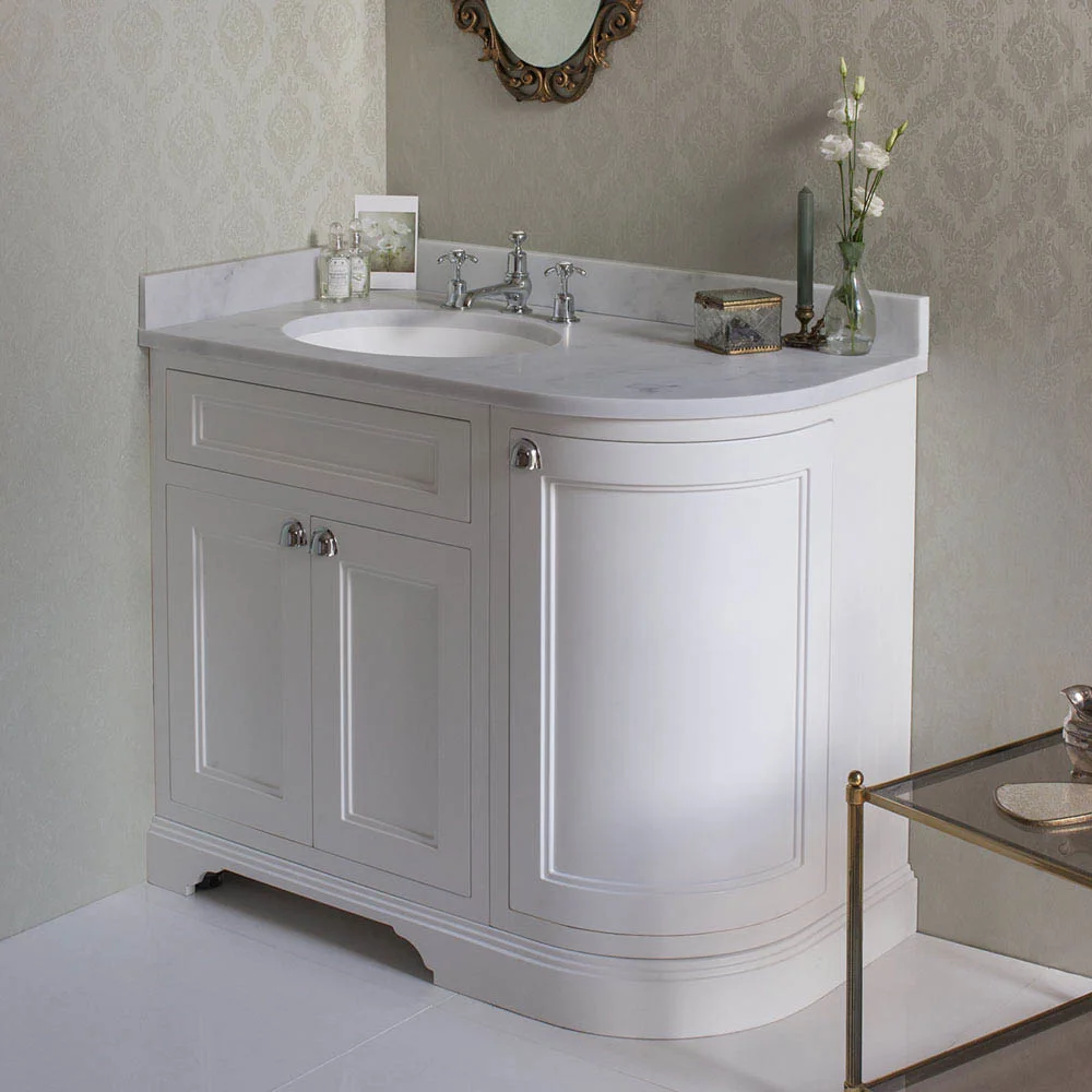 Burlington Floor Standing Corner Vanity Unit - Classic Grey - Left Hand 1000mm with Worktop White Worktop - Image 2
