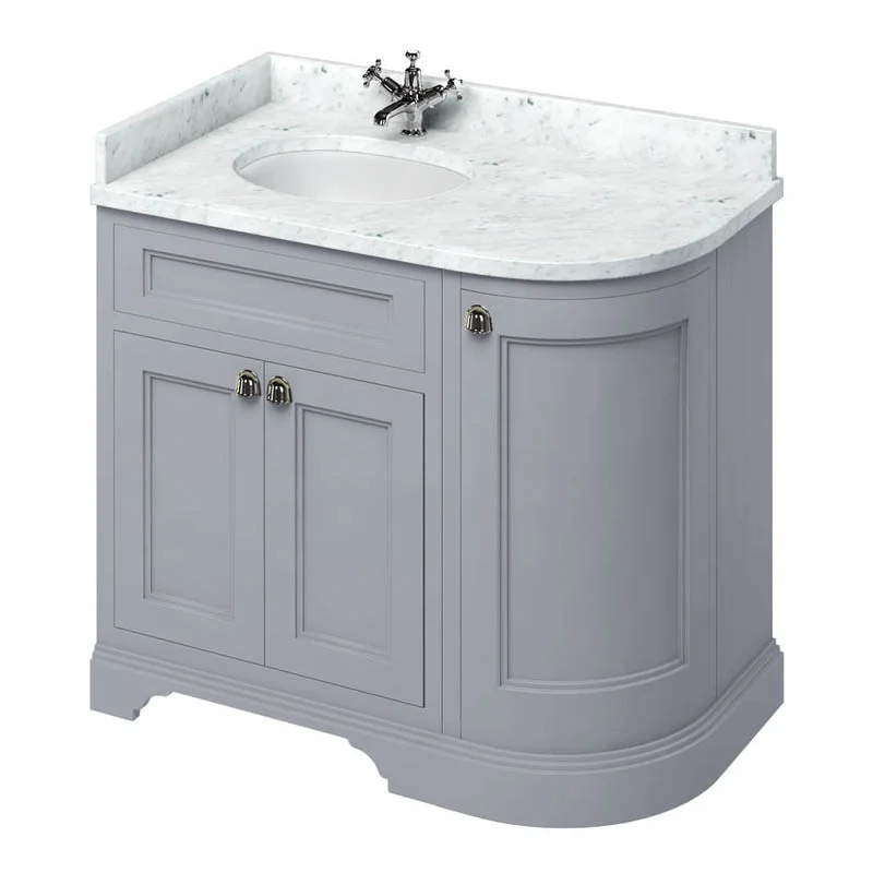 Burlington Floor Standing Corner Vanity Unit - Classic Grey - Left Hand 1000mm with Worktop White Worktop