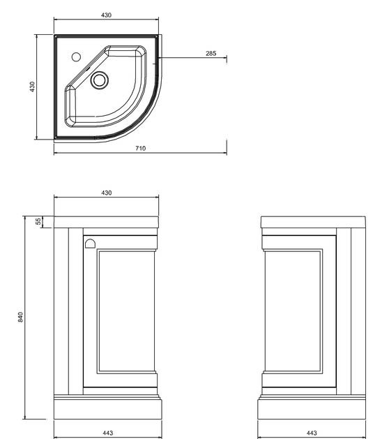 Burlington Floor Standing Corner Vanity Unit - Classic Grey - 430mm Wide - Image 5