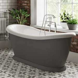 Chatsworth 1770mm Double Ended Slipper Bath - Gloss Dark Grey & White, Freestanding Victorian Style