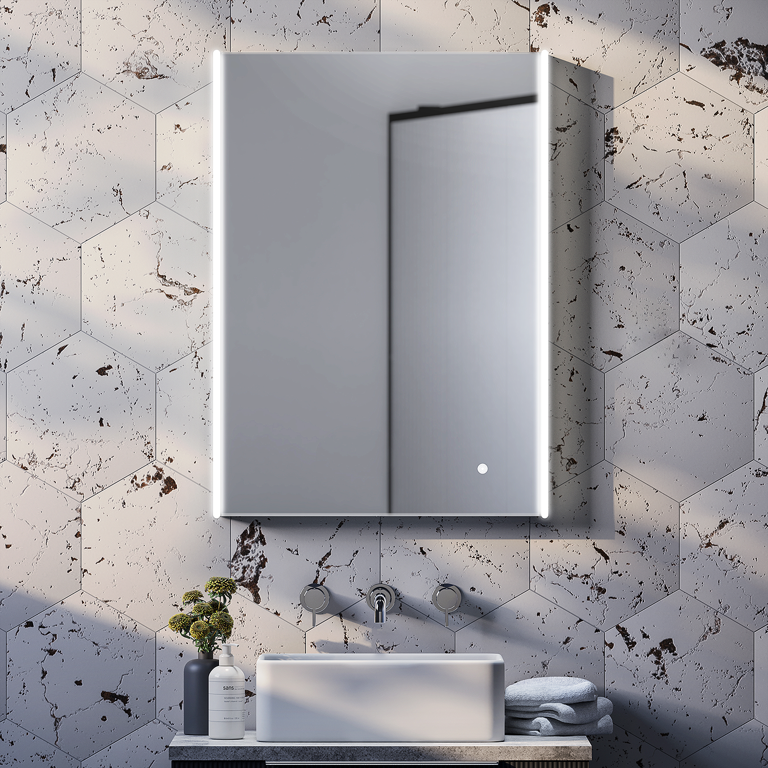 Toreno 500x700mm LED Illuminated Strips Mirror with Touch Sensor and Dimmer - Image 2