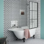 Appleby 1550 Roll Top Shower Bath with Matt Black Grid Screen + Leg Set Right Hand Option