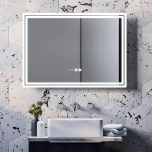 Toreno 700x500mm LED Illuminated Border Mirror with Anti-Fog, Dimmer, Digital Clock & Touch Sensor