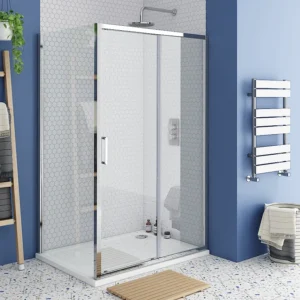 Monza 1000 x 900mm Sliding Door Shower Enclosure + Pearlstone Tray