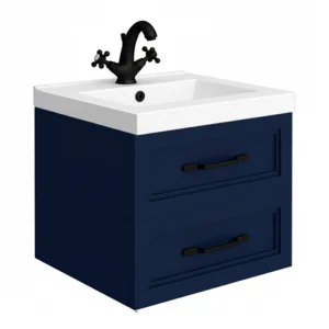 Trafalgar Wall Hung Vanity - Matt Blue - 500mm 2 Drawer with Matt Black Handles