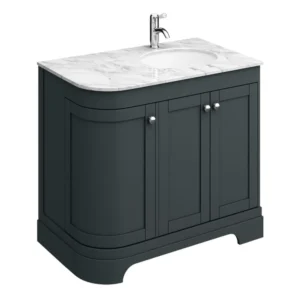 Period Bathroom Co. 920mm RH Offset Vanity Unit with White Marble Basin Top - Dark Grey