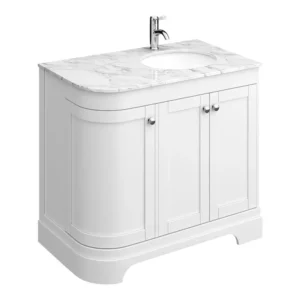 Period Bathroom Co. 920mm RH Offset Vanity Unit with White Marble Basin Top - White