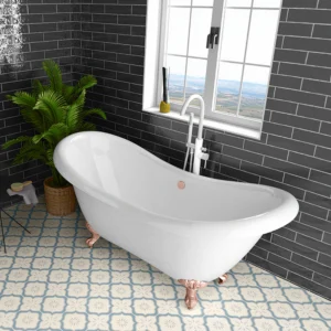 Earl 1750 Double Ended Roll Top Slipper Bath + Rose Gold Leg Set