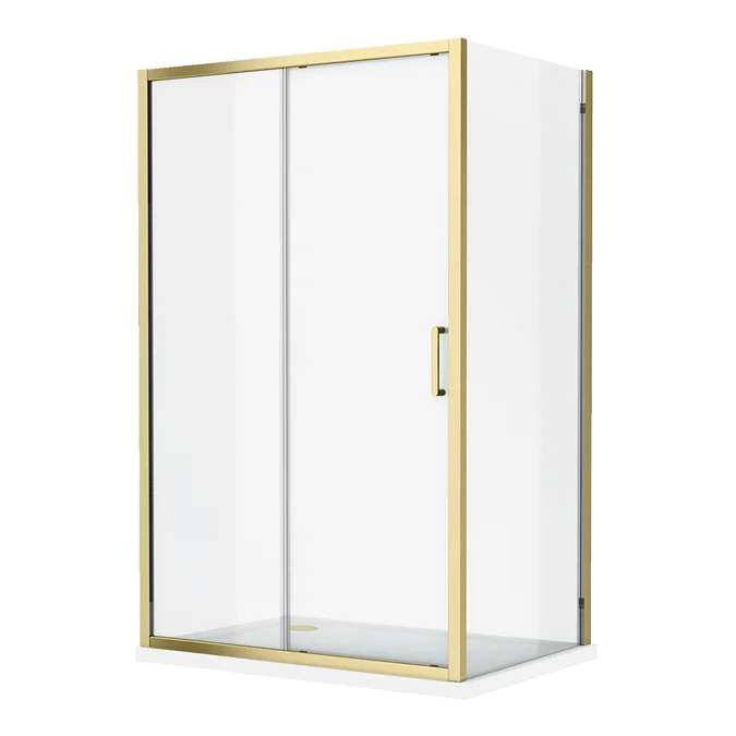 Toreno Brushed Brass 1400 x 800mm Sliding Door Shower Enclosure without Tray - Image 2