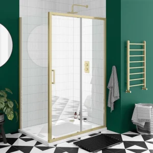 Toreno Brushed Brass 1000 x 900mm Sliding Door Shower Enclosure without Tray