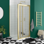 Toreno Brushed Brass 700 x 700mm Bi-Fold Door Shower Enclosure without Tray
