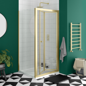 Toreno Brushed Brass 700 x 700mm Bi-Fold Door Shower Enclosure without Tray